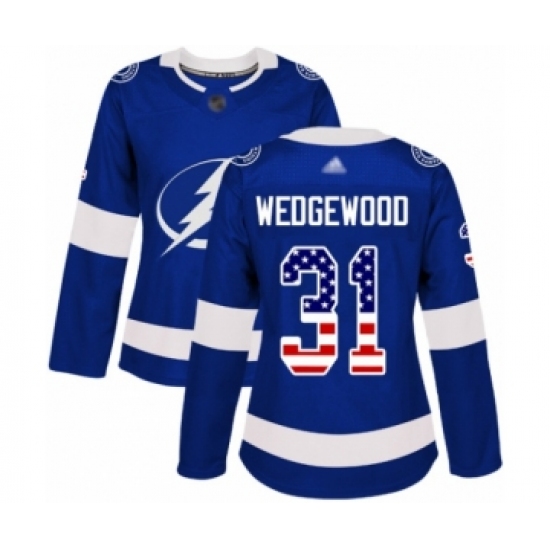 Women's Tampa Bay Lightning 31 Scott Wedgewood Authentic Blue USA Flag Fashion Hockey Jersey