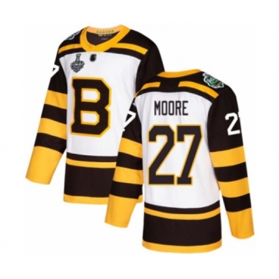 Youth Boston Bruins 27 John Moore Authentic White Winter Classic 2019 Stanley Cup Final Bound Hockey Jersey