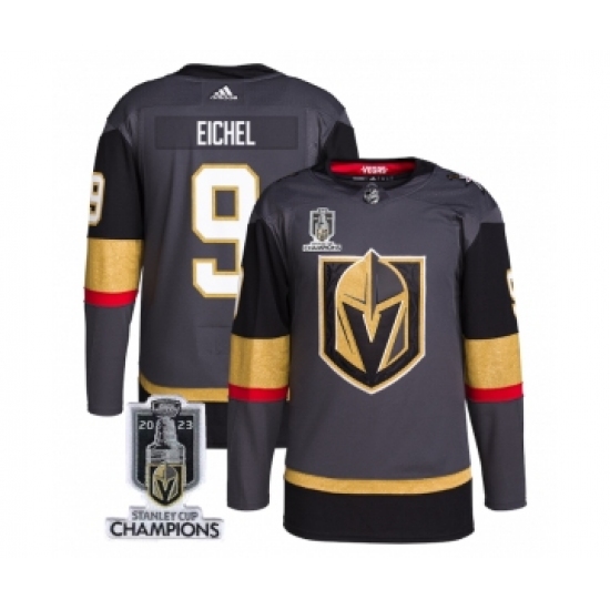 Men's Vegas Golden Knights 9 Jack Eichel Gray 2023 Stanley Cup Champions Stitched Jersey