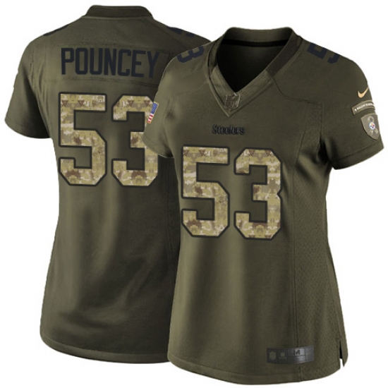Women's Nike Pittsburgh Steelers 53 Maurkice Pouncey Elite Green Salute to Service NFL Jersey