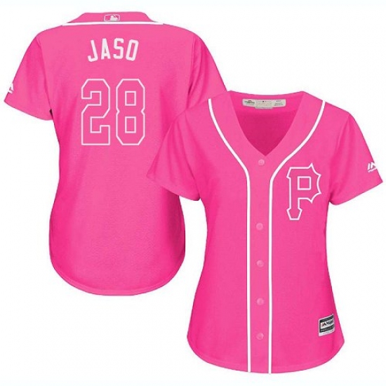 Women's Majestic Pittsburgh Pirates 28 John Jaso Replica Pink Fashion Cool Base MLB Jersey