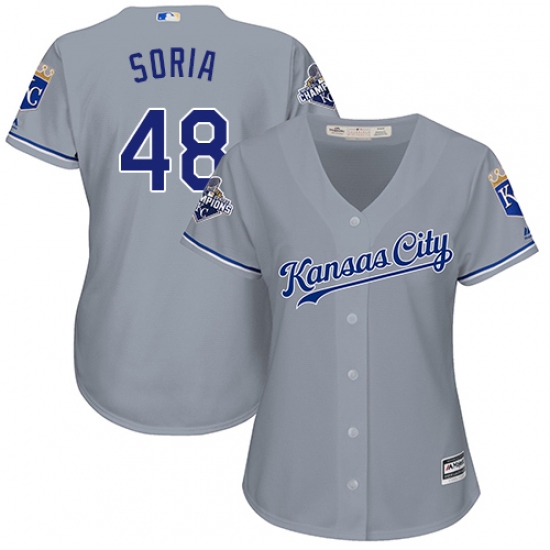 Women's Majestic Kansas City Royals 48 Joakim Soria Replica Grey Road Cool Base MLB Jersey