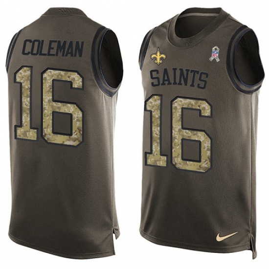 Men's Nike New Orleans Saints 16 Brandon Coleman Limited Green Salute to Service Tank Top NFL Jersey