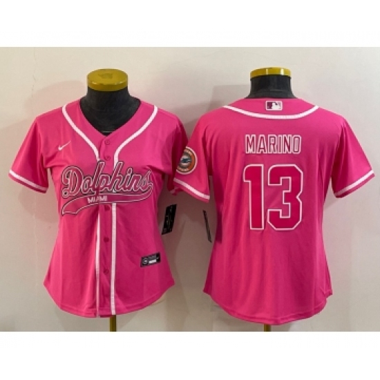 Women's Miami Dolphins 13 Dan Marino Pink With Patch Cool Base Stitched Baseball Jersey