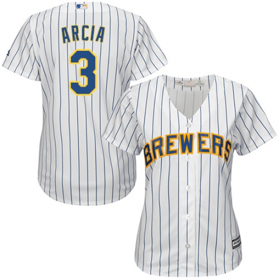 Women's Majestic Milwaukee Brewers 3 Orlando Arcia Authentic White Alternate Cool Base MLB Jersey