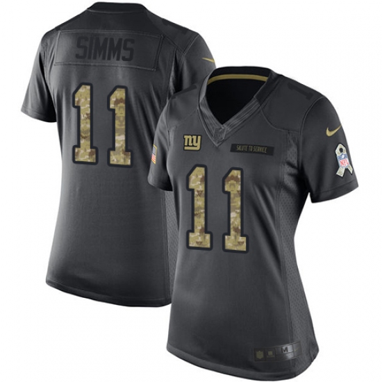 Women's Nike New York Giants 11 Phil Simms Limited Black 2016 Salute to Service NFL Jersey