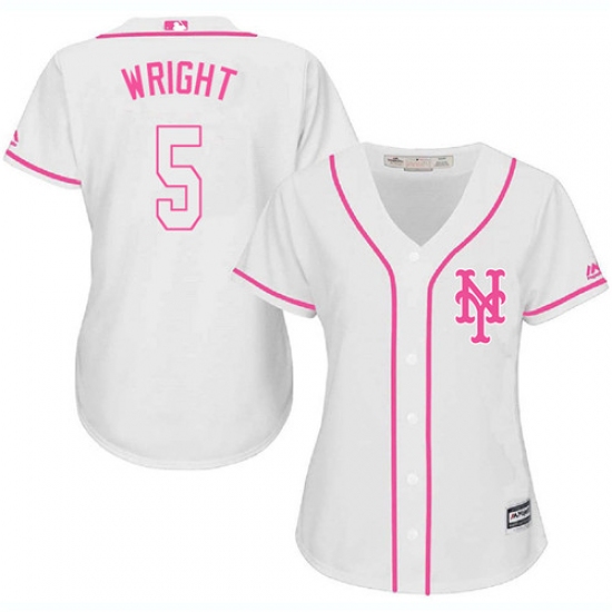 Women's Majestic New York Mets 5 David Wright Replica White Fashion Cool Base MLB Jersey