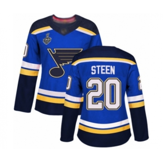 Women's St. Louis Blues 20 Alexander Steen Authentic Royal Blue Home 2019 Stanley Cup Final Bound Hockey Jersey