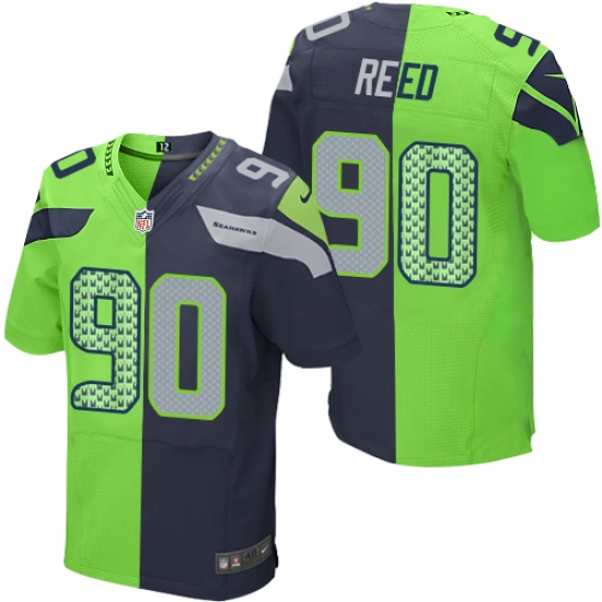 Men's Nike Seattle Seahawks 90 Jarran Reed Elite Navy/Green Split Fashion NFL Jersey