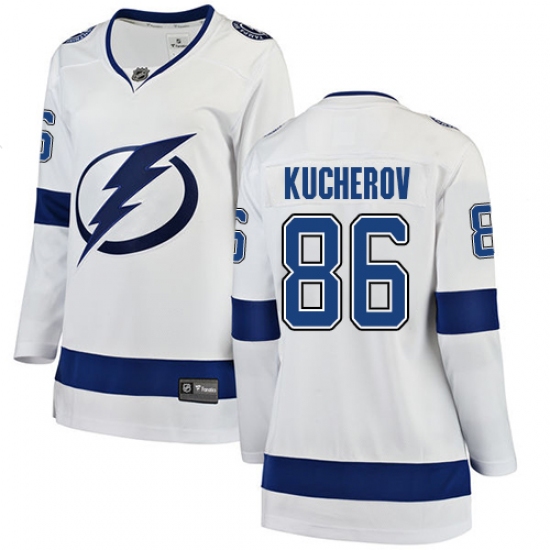 Women's Tampa Bay Lightning 86 Nikita Kucherov Fanatics Branded White Away Breakaway NHL Jersey