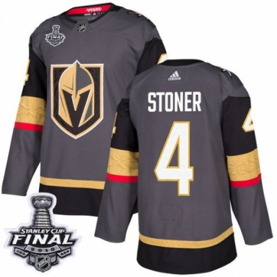 Youth Adidas Vegas Golden Knights 4 Clayton Stoner Authentic Gray Home 2018 Stanley Cup Final NHL Jersey