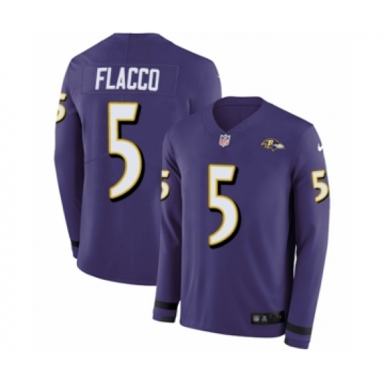 Men's Nike Baltimore Ravens 5 Joe Flacco Limited Purple Therma Long Sleeve NFL Jersey