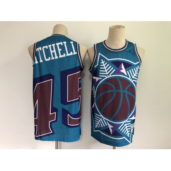 Men's Utah Jazz 45 Donovan Mitchell Blue Big Face-2.0 Jersey