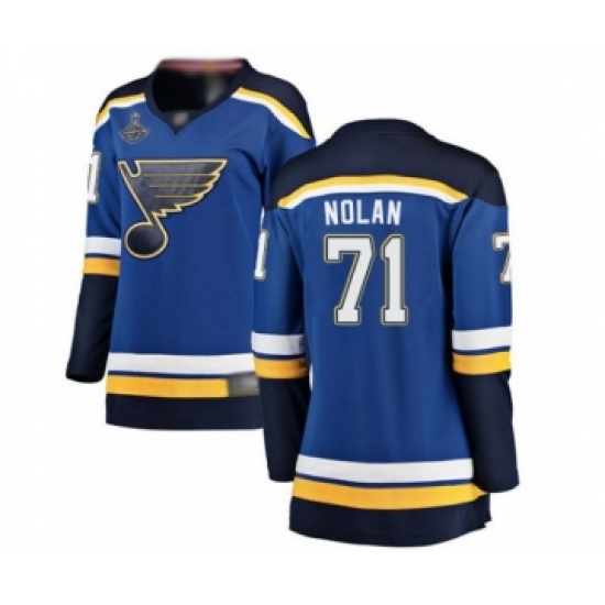 Women's St. Louis Blues 71 Jordan Nolan Fanatics Branded Royal Blue Home Breakaway 2019 Stanley Cup Champions Hockey Jersey