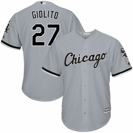 Men's Majestic Chicago White Sox 27 Lucas Giolito Replica Grey Road Cool Base MLB Jersey