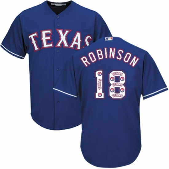 Men's Majestic Texas Rangers 18 Drew Robinson Authentic Royal Blue Team Logo Fashion Cool Base MLB Jersey