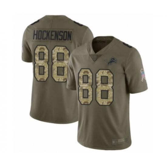 Men's Detroit Lions 88 T.J. Hockenson Limited Olive Camo Salute to Service Football Jersey