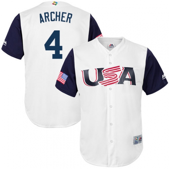 Men's USA Baseball Majestic 4 Chris Archer White 2017 World Baseball Classic Replica Team Jersey