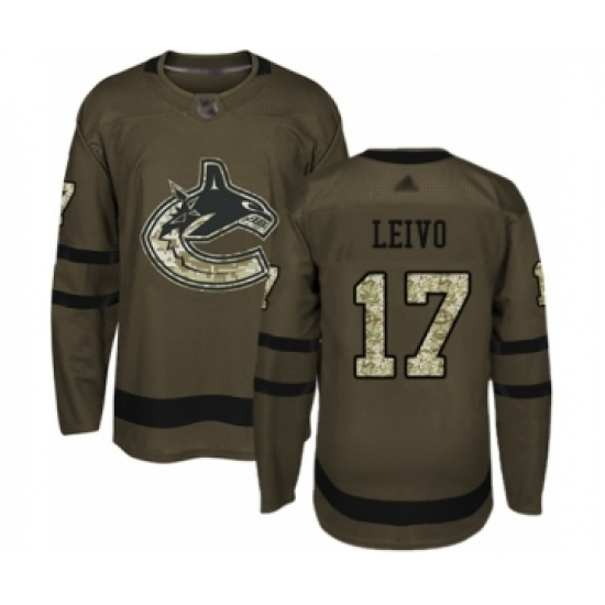 Men's Vancouver Canucks 17 Josh Leivo Authentic Green Salute to Service Hockey Jersey