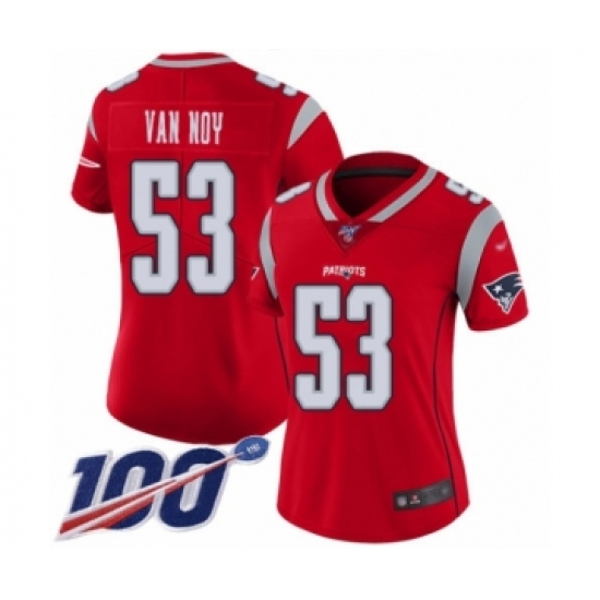 Women's New England Patriots 53 Kyle Van Noy Limited Red Inverted Legend 100th Season Football Jersey