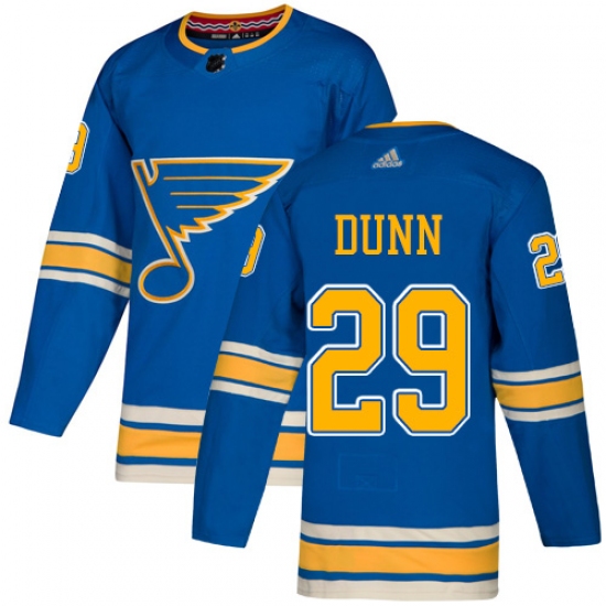 Men's Adidas St. Louis Blues 29 Vince Dunn Blue Alternate Authentic Stitched NHL Jersey