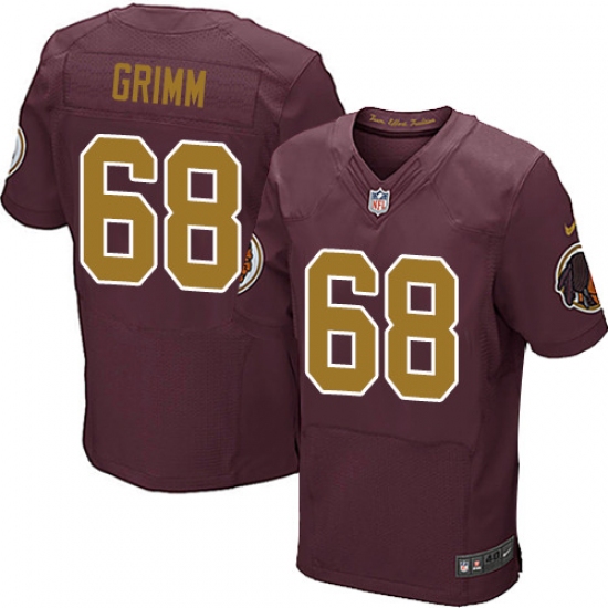 Men's Nike Washington Redskins 68 Russ Grimm Elite Burgundy Red/Gold Number Alternate 80TH Anniversary NFL Jersey