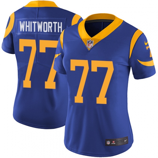 Women's Nike Los Angeles Rams 77 Andrew Whitworth Royal Blue Alternate Vapor Untouchable Limited Player NFL Jersey