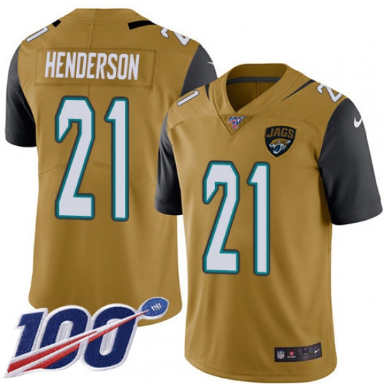 Men's Jacksonville Jaguars 21 C.J. Henderson Gold Stitched Limited Rush 100th Season Jersey