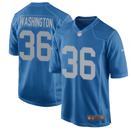 Men's Nike Detroit Lions 36 Dwayne Washington Game Blue Alternate NFL Jersey