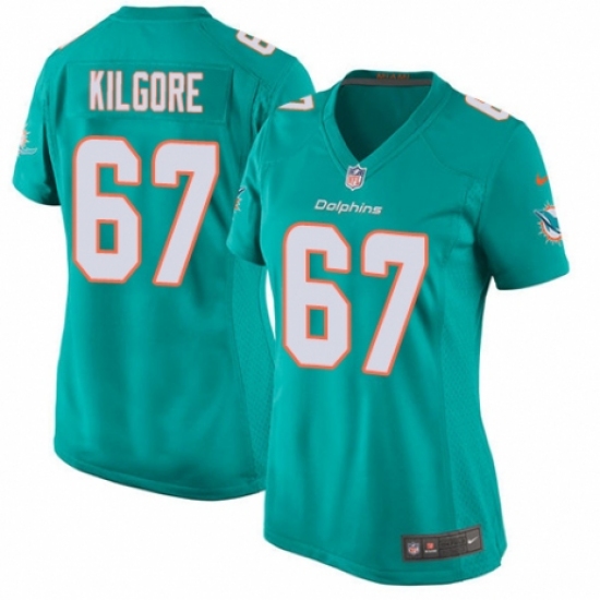 Women's Nike Miami Dolphins 67 Daniel Kilgore Game Aqua Green Team Color NFL Jersey