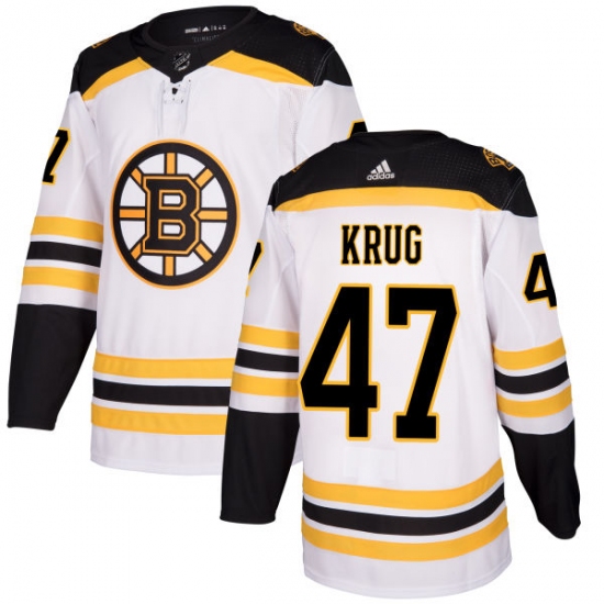 Youth Adidas Boston Bruins 47 Torey Krug Authentic White Away NHL Jersey