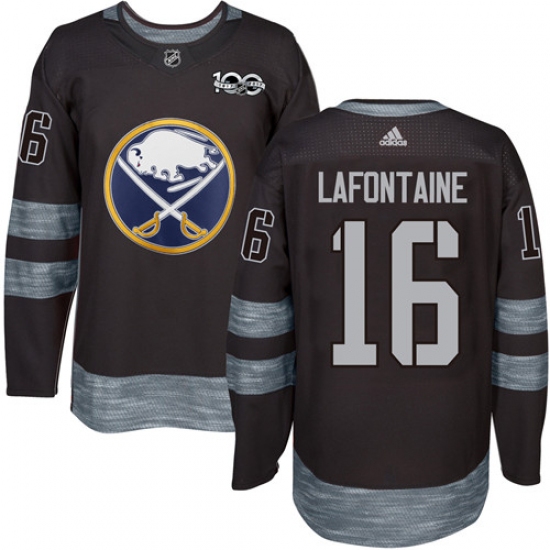 Men's Adidas Buffalo Sabres 16 Pat Lafontaine Authentic Black 1917-2017 100th Anniversary NHL Jersey