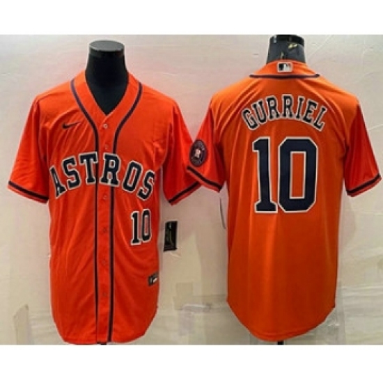 Men's Houston Astros 10 Yuli Gurriel Number Orange With Patch Stitched MLB Cool Base Nike Jersey