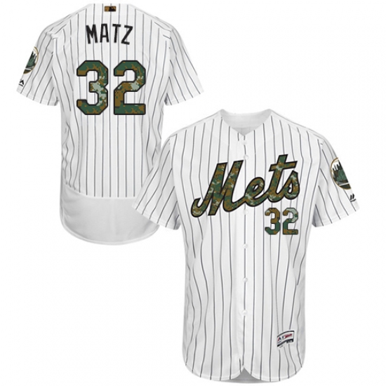 Men's Majestic New York Mets 32 Steven Matz Authentic White 2016 Memorial Day Fashion Flex Base MLB Jersey