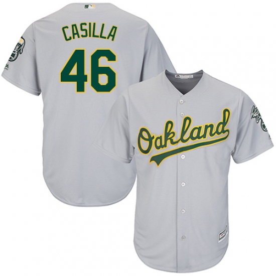 Youth Majestic Oakland Athletics 46 Santiago Casilla Replica Grey Road Cool Base MLB Jersey