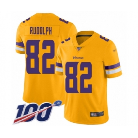 Men's Minnesota Vikings 82 Kyle Rudolph Limited Gold Inverted Legend 100th Season Football Jersey