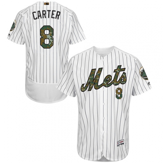 Men's Majestic New York Mets 8 Gary Carter Authentic White 2016 Memorial Day Fashion Flex Base MLB Jersey