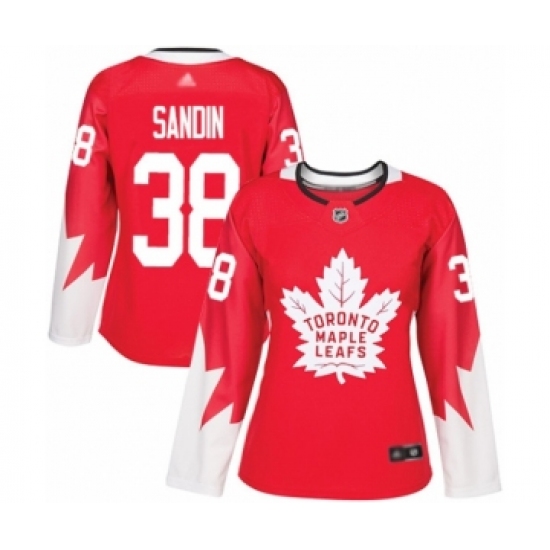 Women's Toronto Maple Leafs 38 Rasmus Sandin Authentic Red Alternate Hockey Jersey