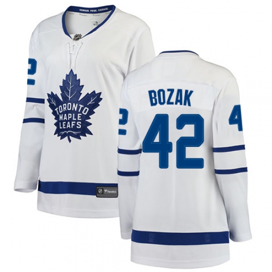 Women's Toronto Maple Leafs 42 Tyler Bozak Authentic White Away Fanatics Branded Breakaway NHL Jersey