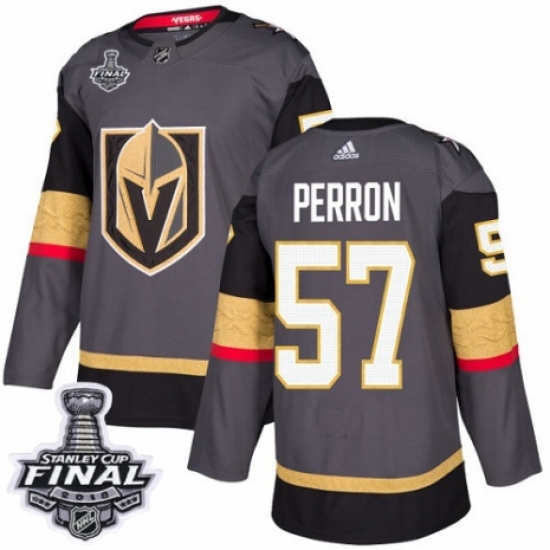 Men's Adidas Vegas Golden Knights 57 David Perron Authentic Gray Home 2018 Stanley Cup Final NHL Jersey