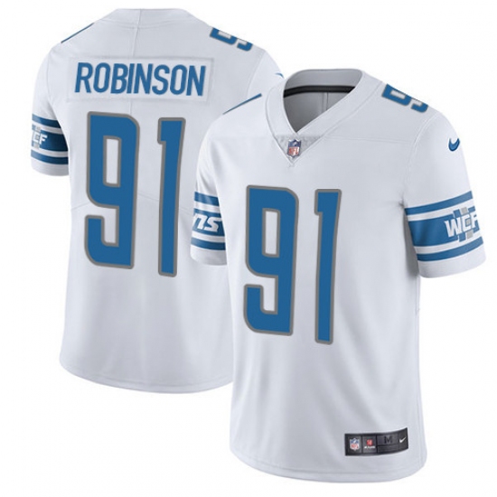 Men's Nike Detroit Lions 91 A'Shawn Robinson Elite White NFL Jersey