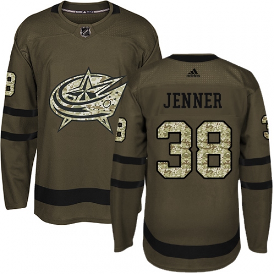 Men's Adidas Columbus Blue Jackets 38 Boone Jenner Premier Green Salute to Service NHL Jersey