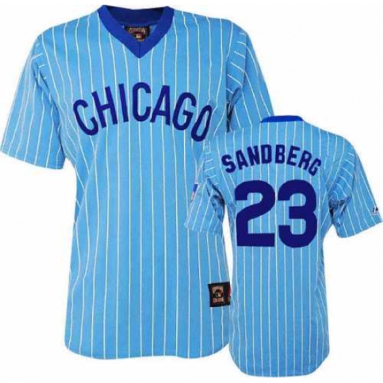 Men's Majestic Chicago Cubs 23 Ryne Sandberg Authentic Blue/White Strip Cooperstown Throwback MLB Jersey