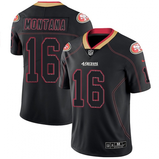 Men's Nike San Francisco 49ers 16 Joe Montana Limited Lights Out Black Rush NFL Jersey