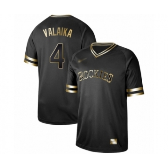 Men's Colorado Rockies 4 Pat Valaika Authentic Black Gold Fashion Baseball Jersey