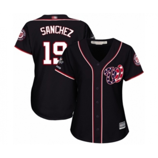 Women's Washington Nationals 19 Anibal Sanchez Authentic Navy Blue Alternate 2 Cool Base 2019 World Series Champions Baseball Jersey