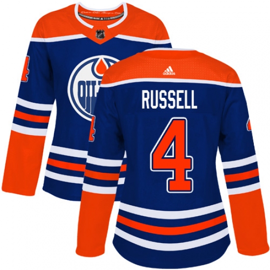 Women's Adidas Edmonton Oilers 4 Kris Russell Authentic Royal Blue Alternate NHL Jersey