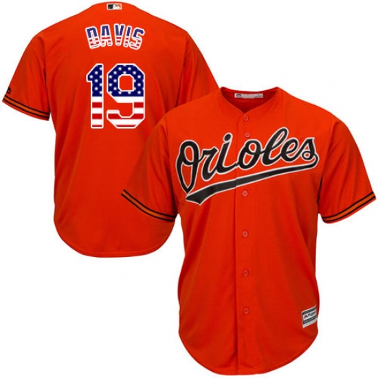 Men's Majestic Baltimore Orioles 19 Chris Davis Authentic Orange USA Flag Fashion MLB Jersey