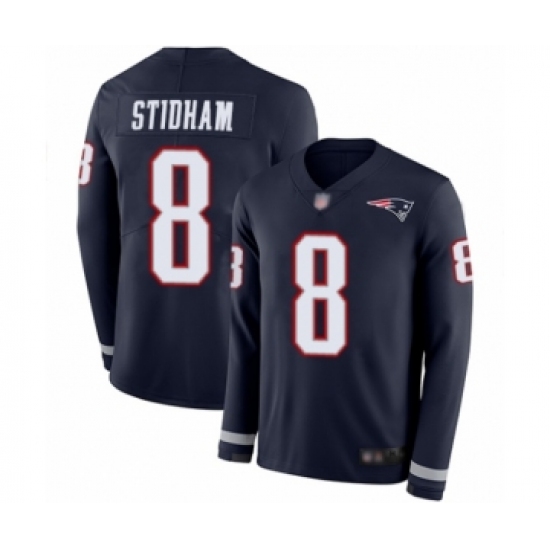 Youth New England Patriots 8 Jarrett Stidham Limited Navy Blue Therma Long Sleeve Football Jersey