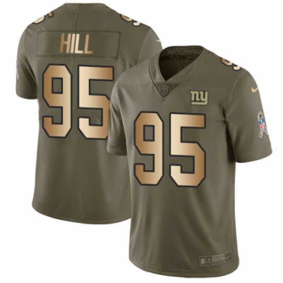 Men's Nike New York Giants 95 B.J. Hill Limited Olive/Gold 2017 Salute to Service NFL Jersey